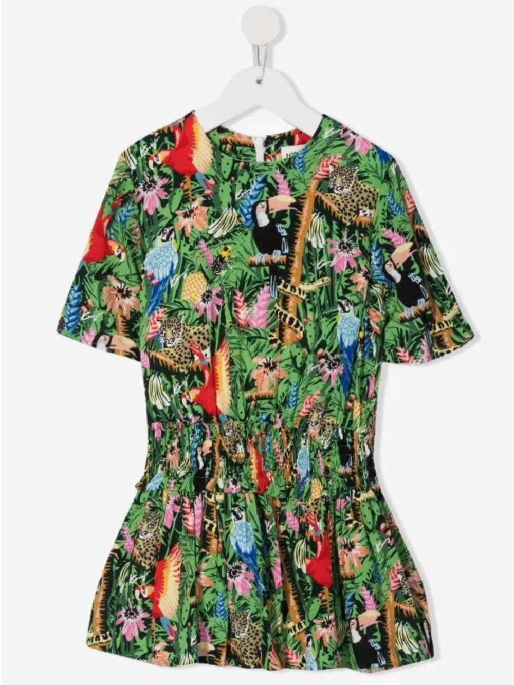 Kenzo Girls' Short Sleeve Tropical Print Dress - Green Multi jungle-print dress